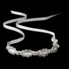 Silver Crystal Rhinestone Ivory Ribbon Headband Tiara