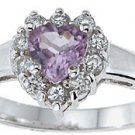 NEW 925 Sterling Silver CZ Heart Genuine Amethyst Ring