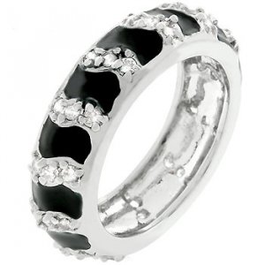 NEW White Gold Silver Black Enamel CZ Stacker Ring