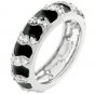 NEW White Gold Silver Black Enamel CZ Stacker Ring