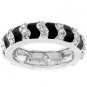 NEW White Gold Silver Black Enamel CZ Stacker Ring