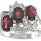 NEW 925 Sterling Silver CZ Genuine Red Garnet Ring