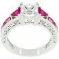 New White Gold Silver Trillion Cut Ruby Crystals Ring