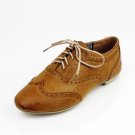 Tan Boyfriend Wing Tip Oxford Flat Womens Shoes