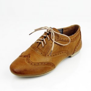 Tan Boyfriend Wing Tip Oxford Flat Womens Shoes