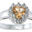 NEW 925 Sterling Silver CZ Genuine Citrine Heart  Ring