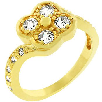 NEW 14k Gold Clover Cubic Zirconia Ring