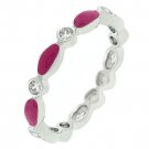 NEW White Gold Silver Fuschia Enamel CZ Stacker Ring