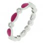 NEW White Gold Silver Fuschia Enamel CZ Stacker Ring