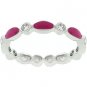 NEW White Gold Silver Fuschia Enamel CZ Stacker Ring