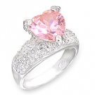 NEW 925 Sterling Silver Pink Rose Heart CZ Ring