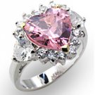 NEW 925 Sterling Silver Rosette Pink Heart CZ Ring