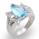 NEW 925 Sterling Silver Aqua Pear CZ Ring