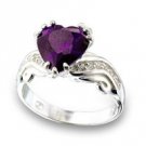 NEW 925 Sterling Silver Amethyst Heart CZ Ring