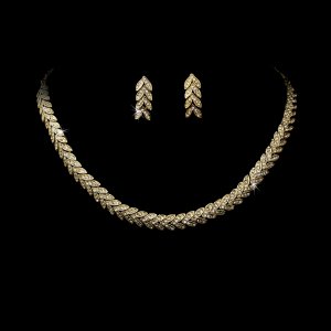 Gold Clear Crystal Choker Necklace Earring Set