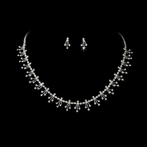 Silver Clear Rhinestone Dazzel Necklace Earring Set