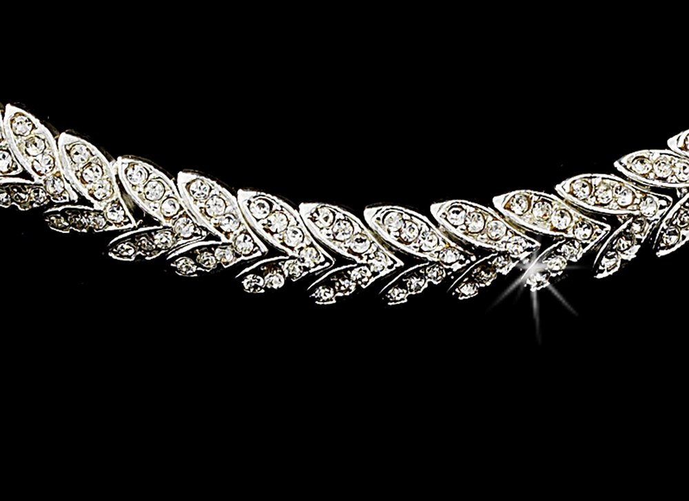 Silver Clear Crystal Choker Necklace Earring Set