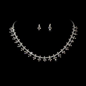 Silver AB Clear Rhinestone Dazzel Necklace Earring Set