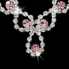 Silver  Pink Rhinestone Crystal Necklace Earring Set