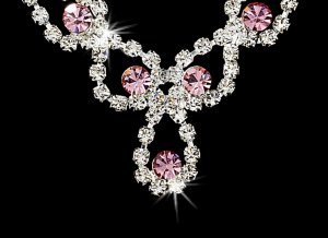 Silver  Pink Rhinestone Crystal Necklace Earring Set