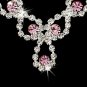 Silver  Pink Rhinestone Crystal Necklace Earring Set