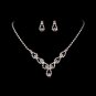 Silver  Pink Rhinestone Crystal Necklace Earring Set