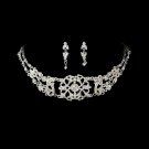 Silver Crystal Victorian Choker Necklace Earring Set