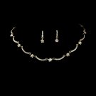 Gold Clear Rhinestone Flower Necklace Earring Set