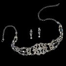 Silver AB Crystal Victorian Choker Necklace Earring Set
