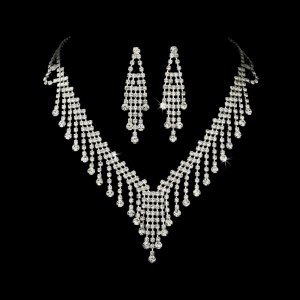 Silver Crystal  Chandelier Necklace Earring Set