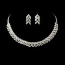 Silver Clear Rhinestone Choker Necklace Earring Set