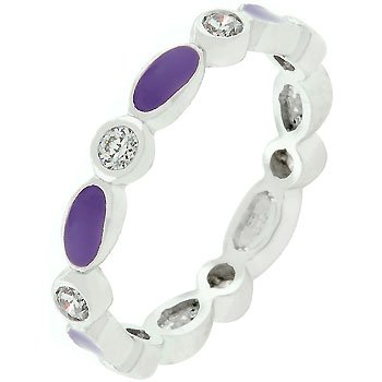 NEW White Gold Silver Purple Enamel Stacker Ring