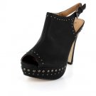 NEW Black Studded Peep Toe Platform High Heels Shoes