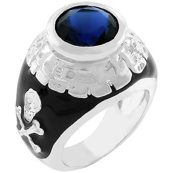 NEW White Gold Silver Black Skull Cross Bone Class Ring
