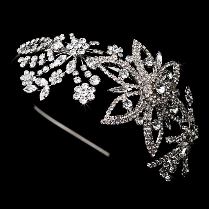 Silver Swarovski Crystal Flower Headband Tiara