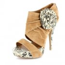 NEW Tan Suede Snakeskin Platform High Heels Shoes