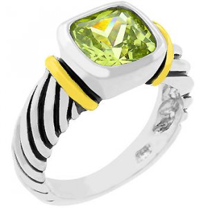 NEW Cable Peridot Cubic Zirconia Silver Ring