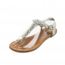 Taupe Rhinestone T-Strap Sandals Womens Shoes