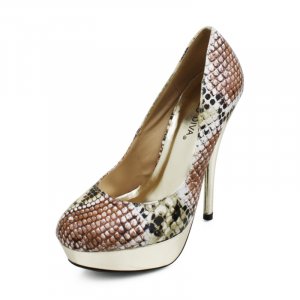Natural Faux Snakeskin Platform Pumps Womens Shoes
