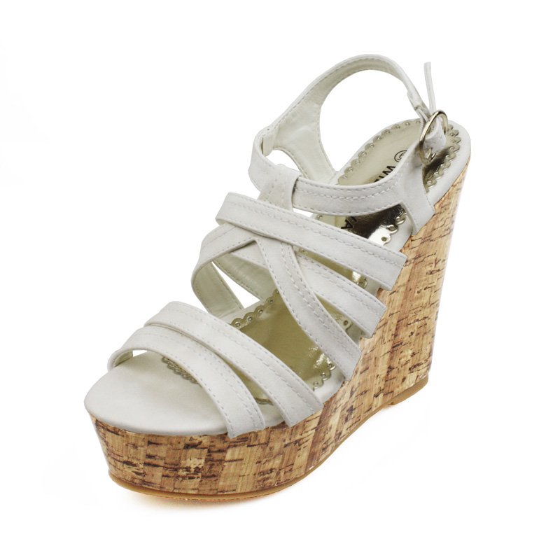 WhiteFaux Cork Wedge Platform Womens Shoes