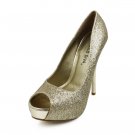 Champagne Glitter Peep Toe Pumps Womens Shoes