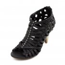 Black Mid Heel Cut Out Womens Shoes