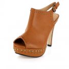 NEW Tan Studded Peep Toe Platform High Heels Shoes