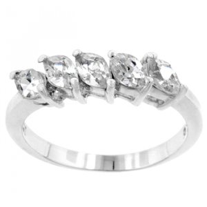 NEW White Gold .925 Sterling Silver 5-Stone Ring