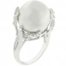 NEW White Gold Silver Large Shell Pearl Ring
