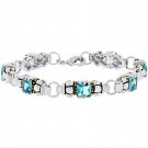 NEW 14K White Gold Silver Tone Aqua Blue CZ Bracelet