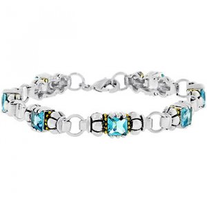 NEW 14K White Gold Silver Tone Aqua Blue CZ Bracelet