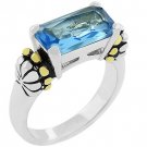 NEW 14k White Gold Emerald Cut Blue Aqua CZ Ring