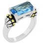 NEW 14k White Gold Emerald Cut Blue Aqua CZ Ring