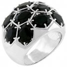 White Gold Rhodium Bonded Jet Black CZ Dome Ring